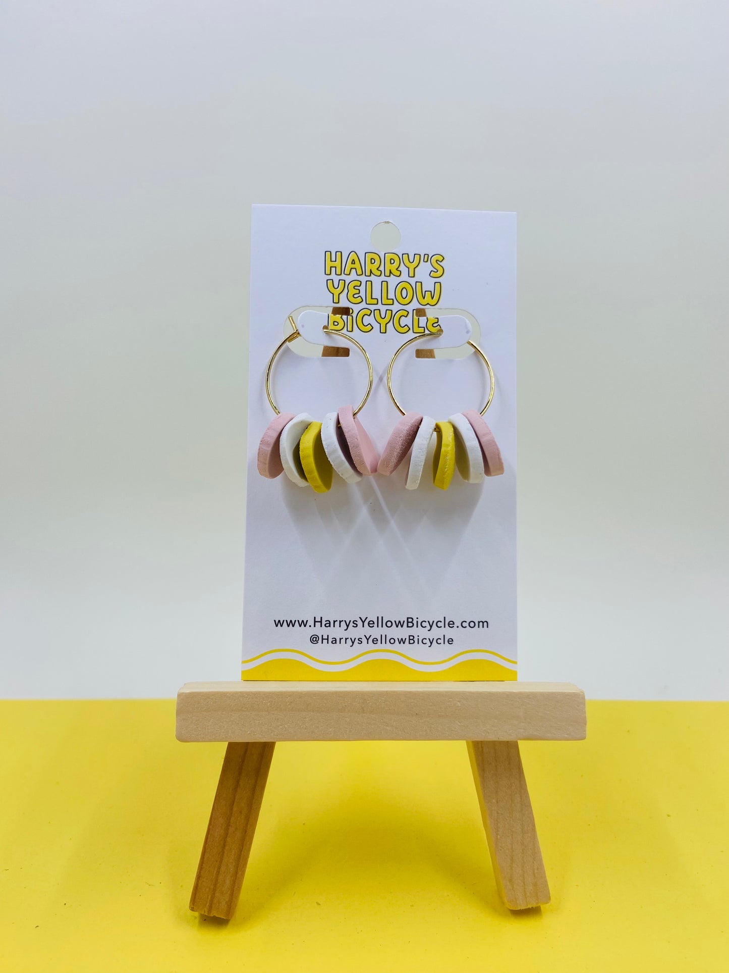 polymer clay earrings - pink and yellow hoop