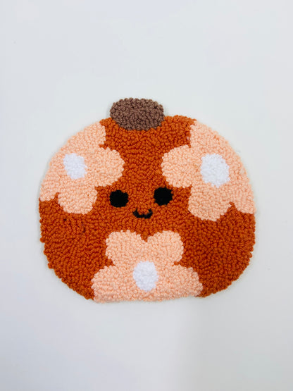 punch needle mug rug - flower pumpkin