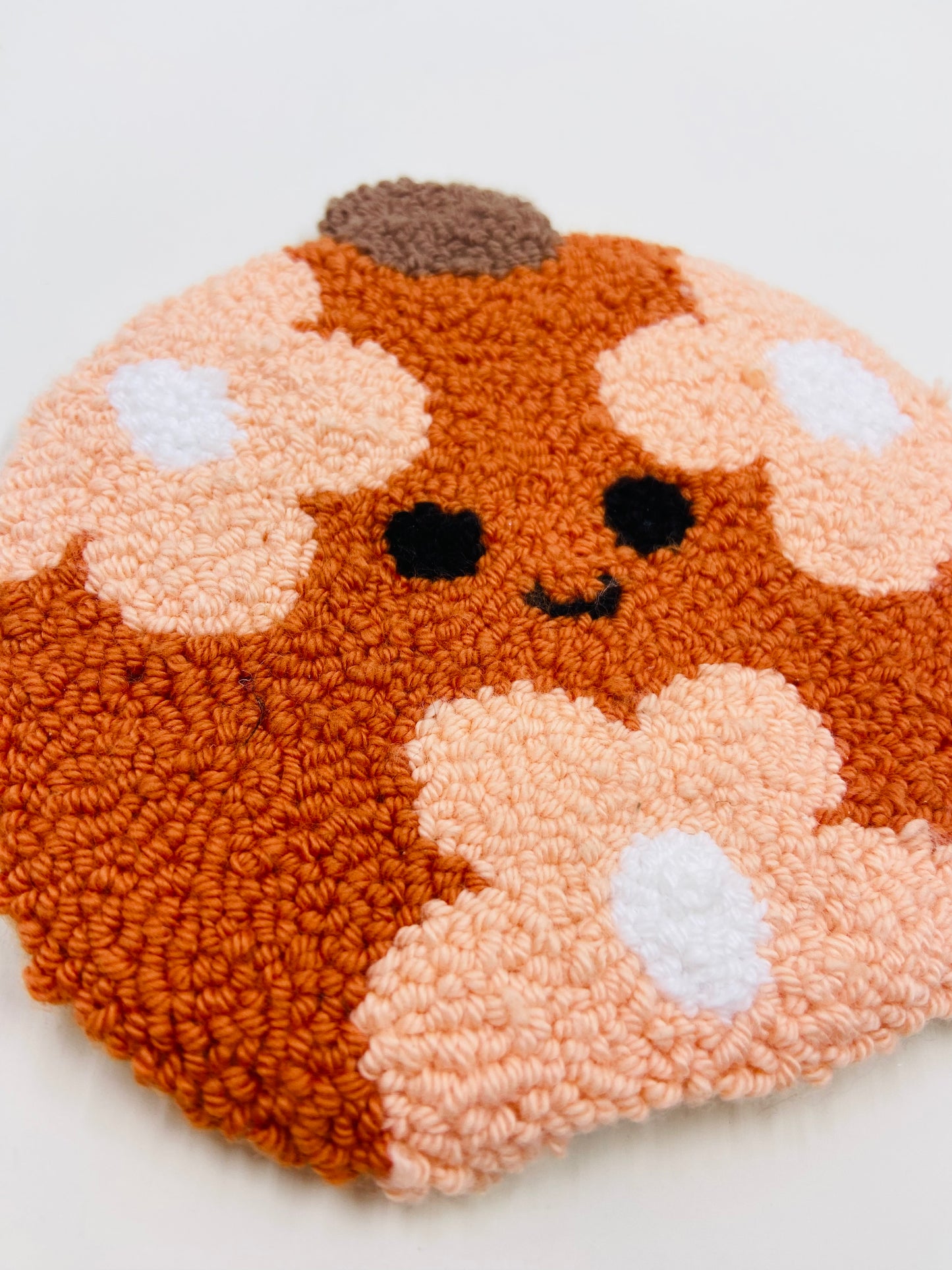 punch needle mug rug - flower pumpkin