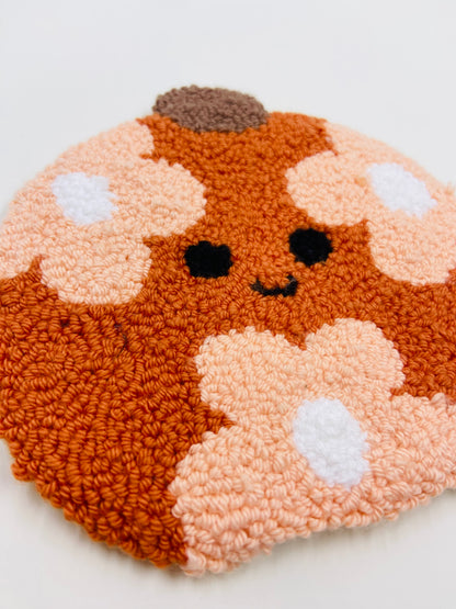 punch needle mug rug - flower pumpkin