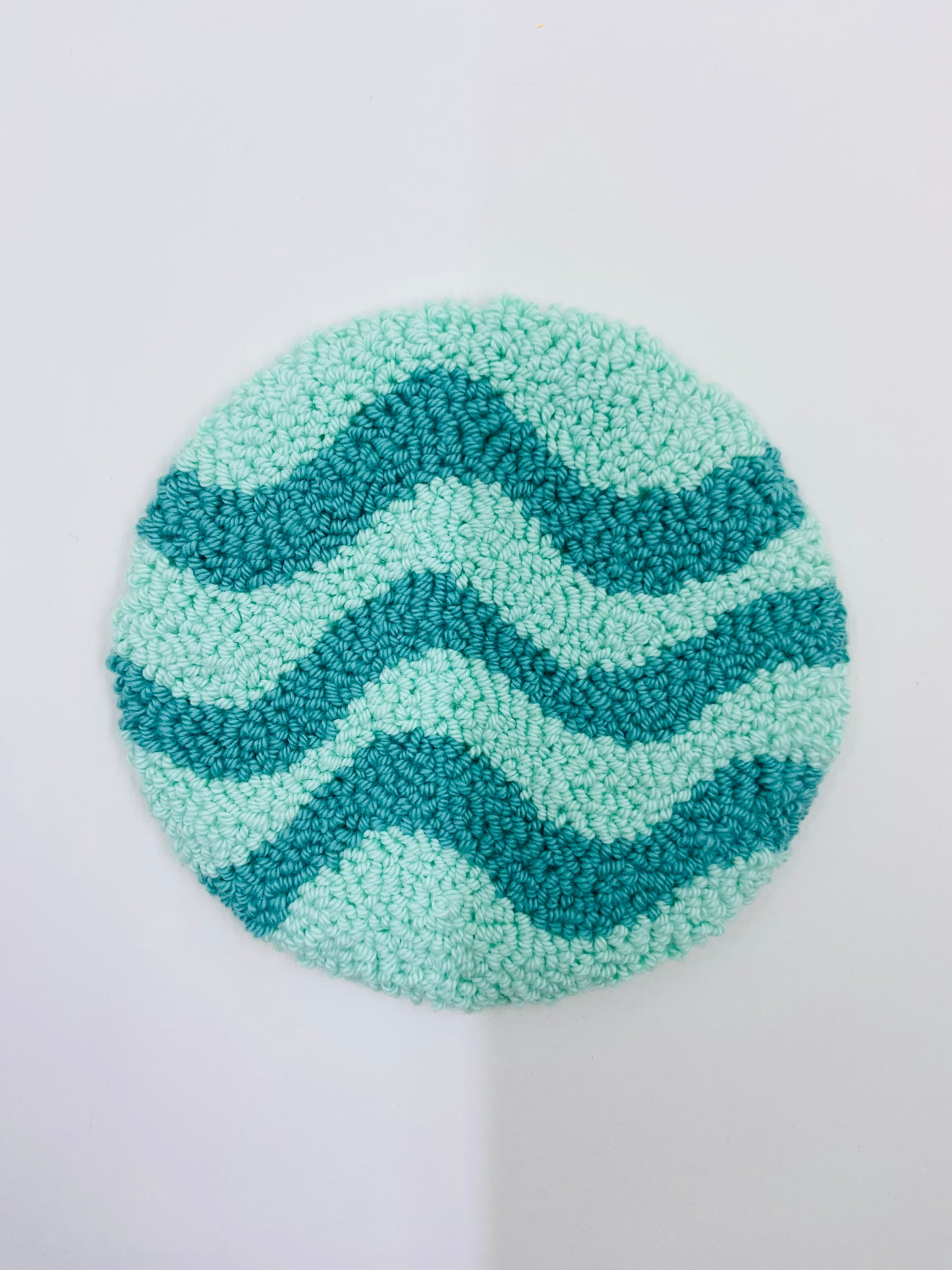 punch needle mug rug - teal waves