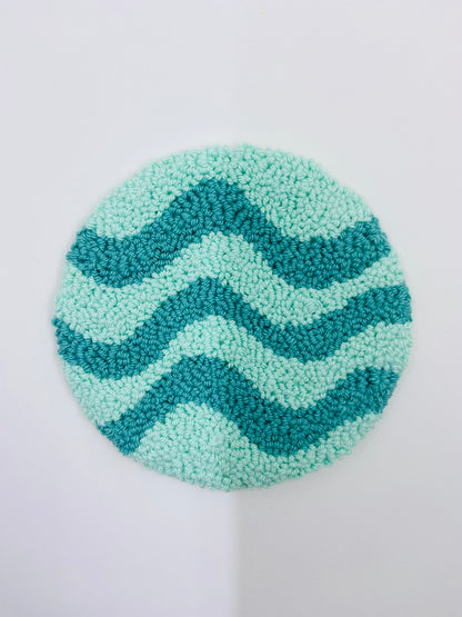 punch needle mug rug - teal waves