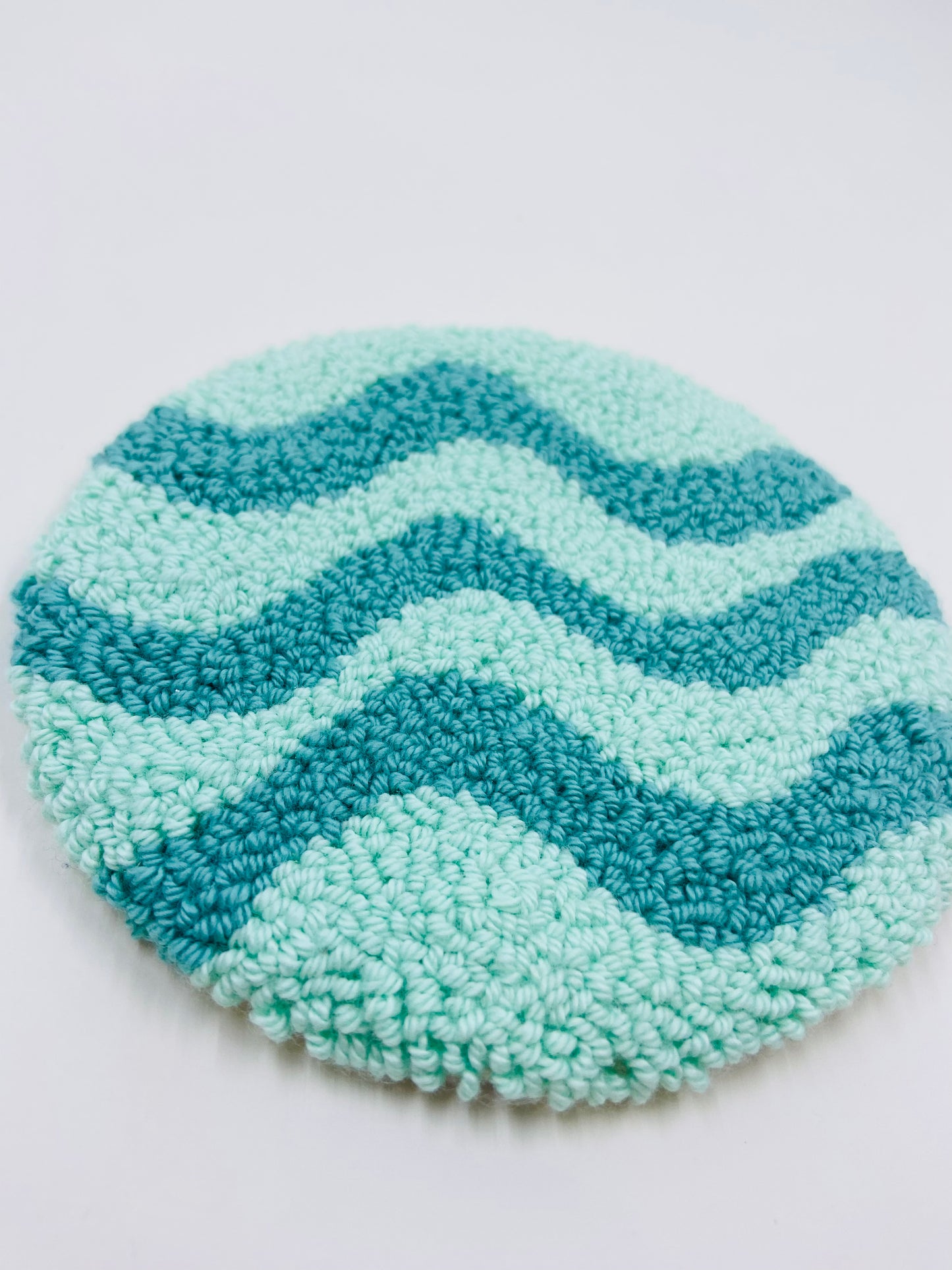 punch needle mug rug - teal waves