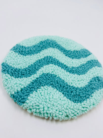 punch needle mug rug - teal waves