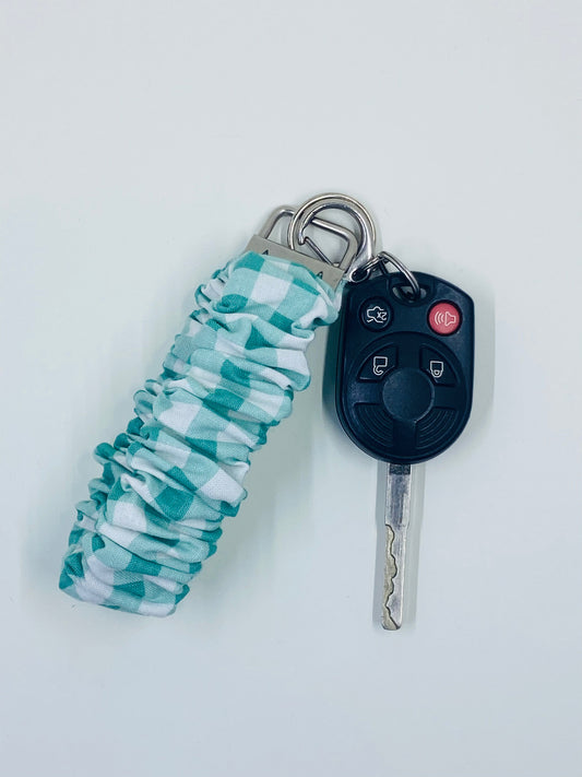 scrunchie wristlet - teal gingham