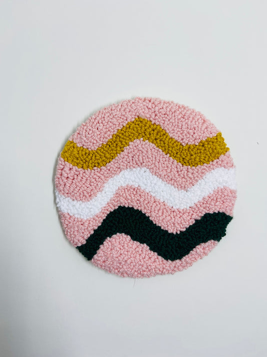 punch needle mug rug - pink waves