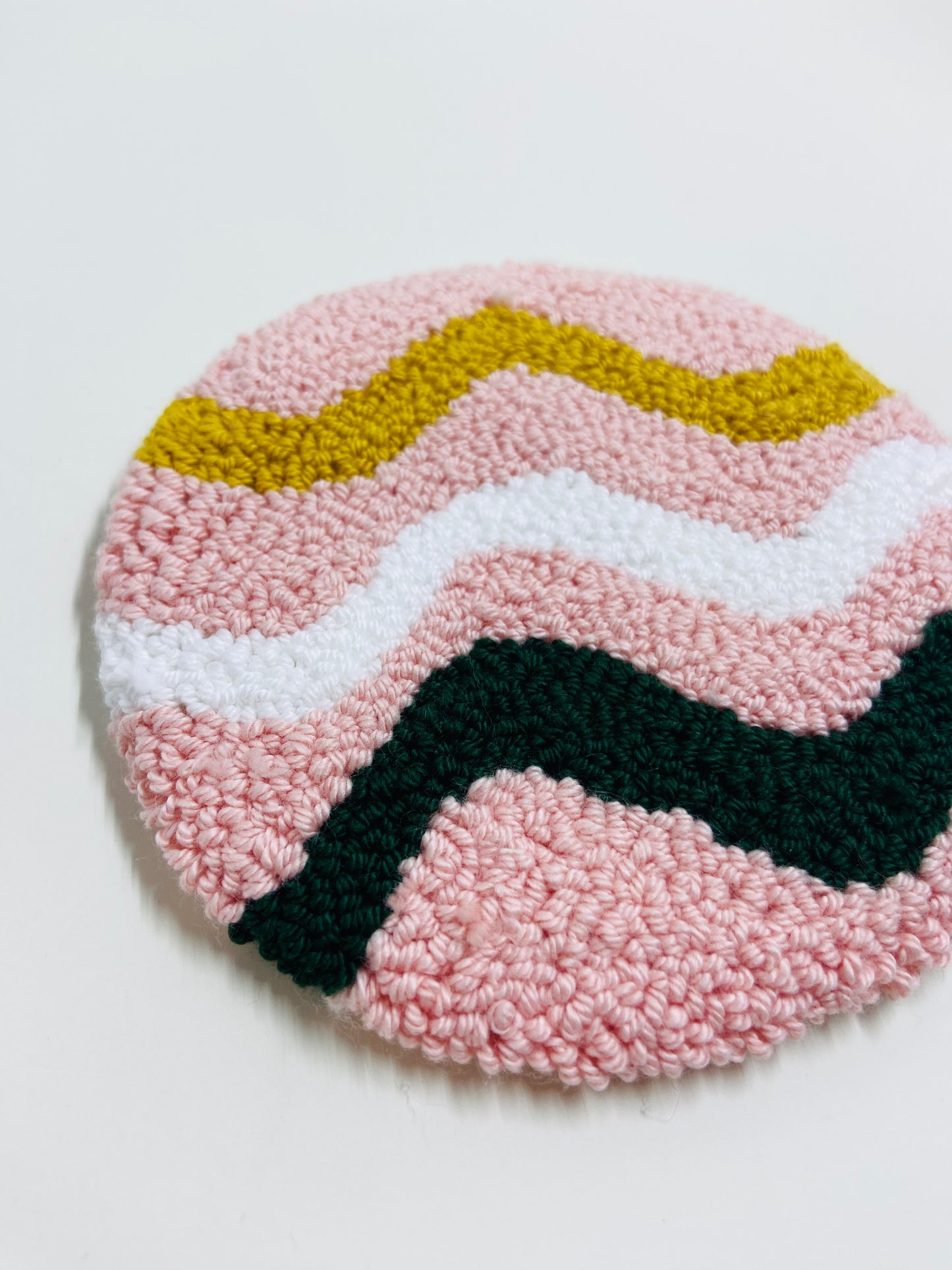punch needle mug rug - pink waves