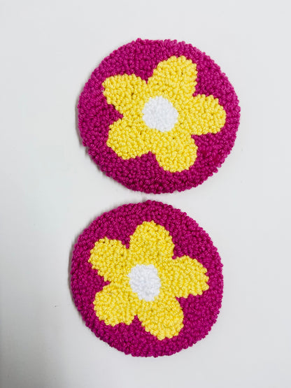 punch needle car coasters - 2 pack