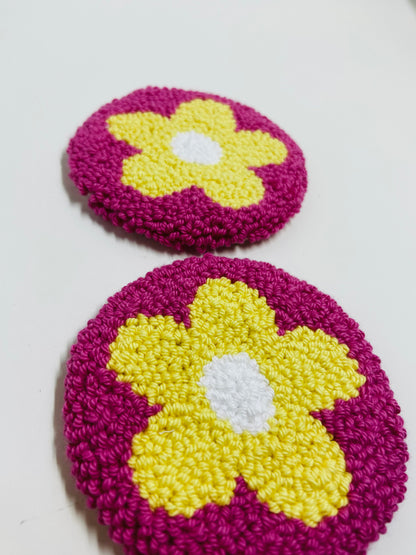 punch needle car coasters - 2 pack