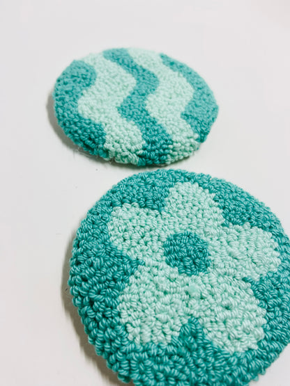 punch needle car coasters - 2 pack