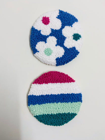 punch needle car coasters - 2 pack