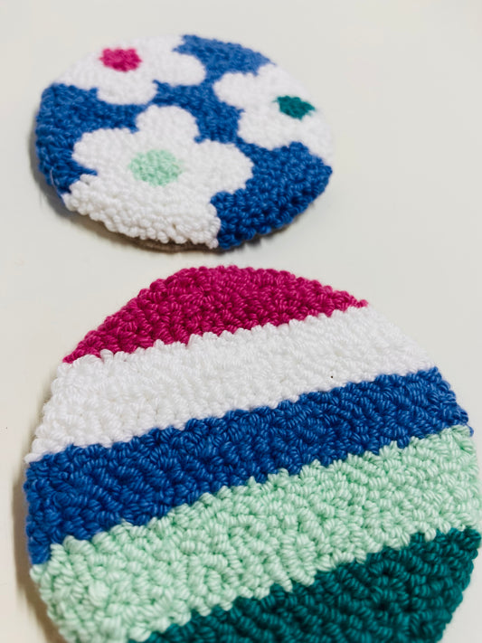 punch needle car coasters - 2 pack