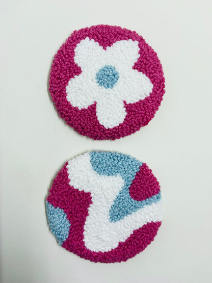 punch needle car coasters - 2 pack