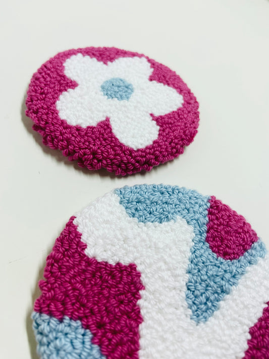 punch needle car coasters - 2 pack