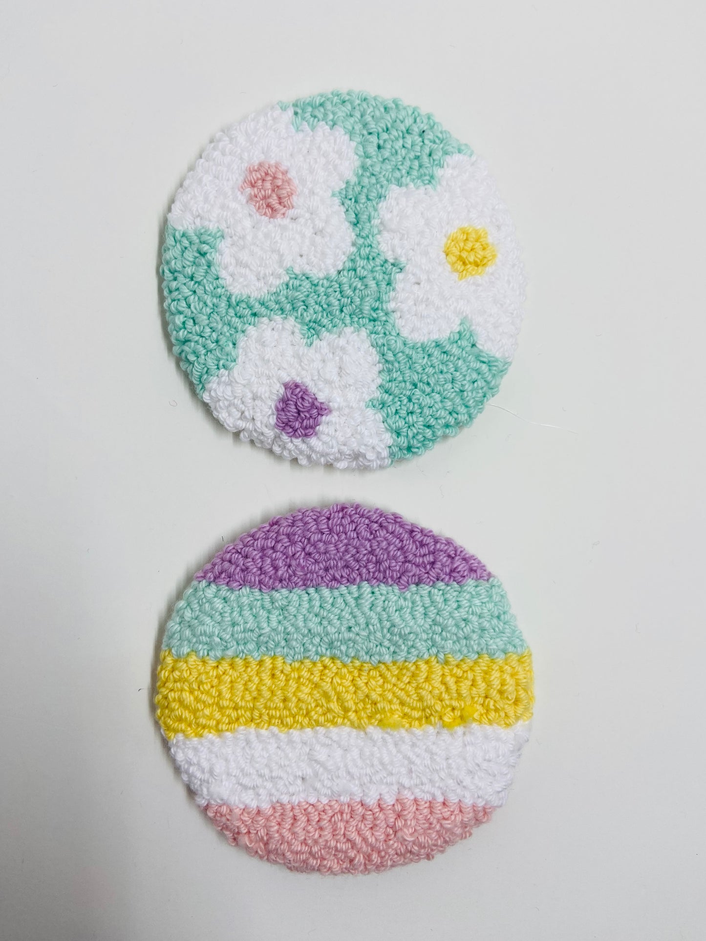 punch needle car coasters - 2 pack