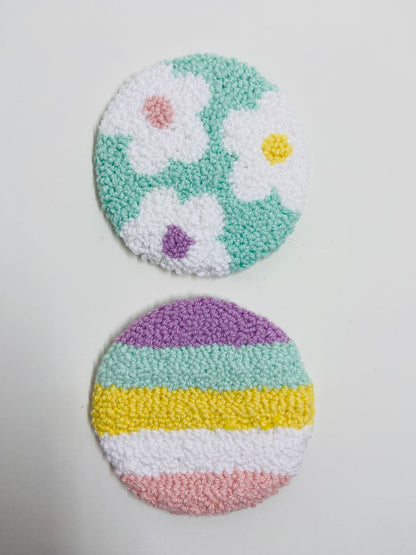 punch needle car coasters - 2 pack