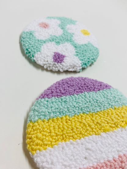 punch needle car coasters - 2 pack