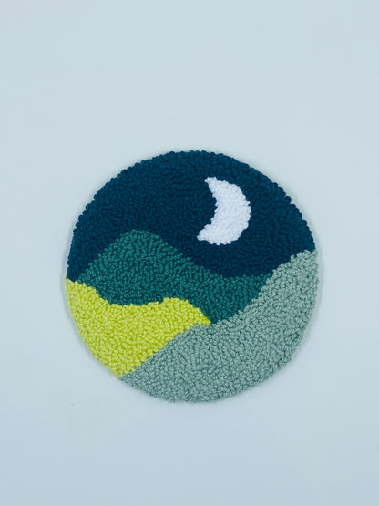 punch needle mug rug - nigh time moon