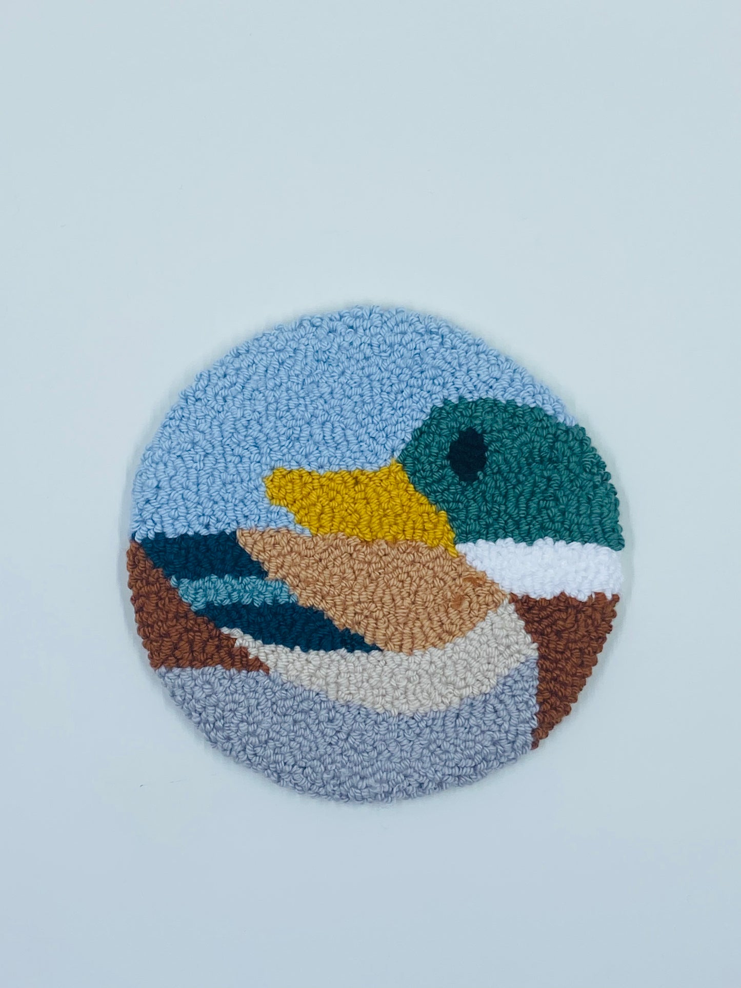 punch needle mug rug - duck