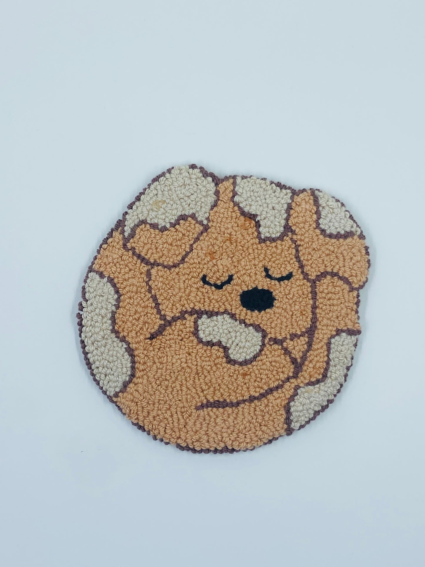 punch needle mug rug - sleepy puppy