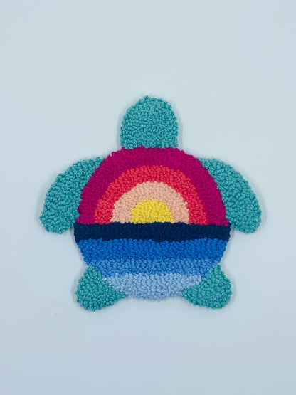 punch needle mug rug - sunset turtle
