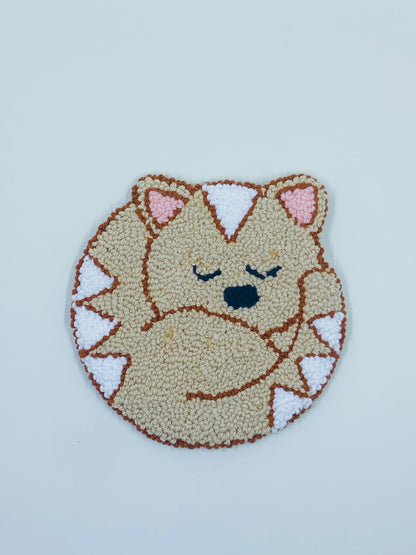 punch needle mug rug - sleepy kitty