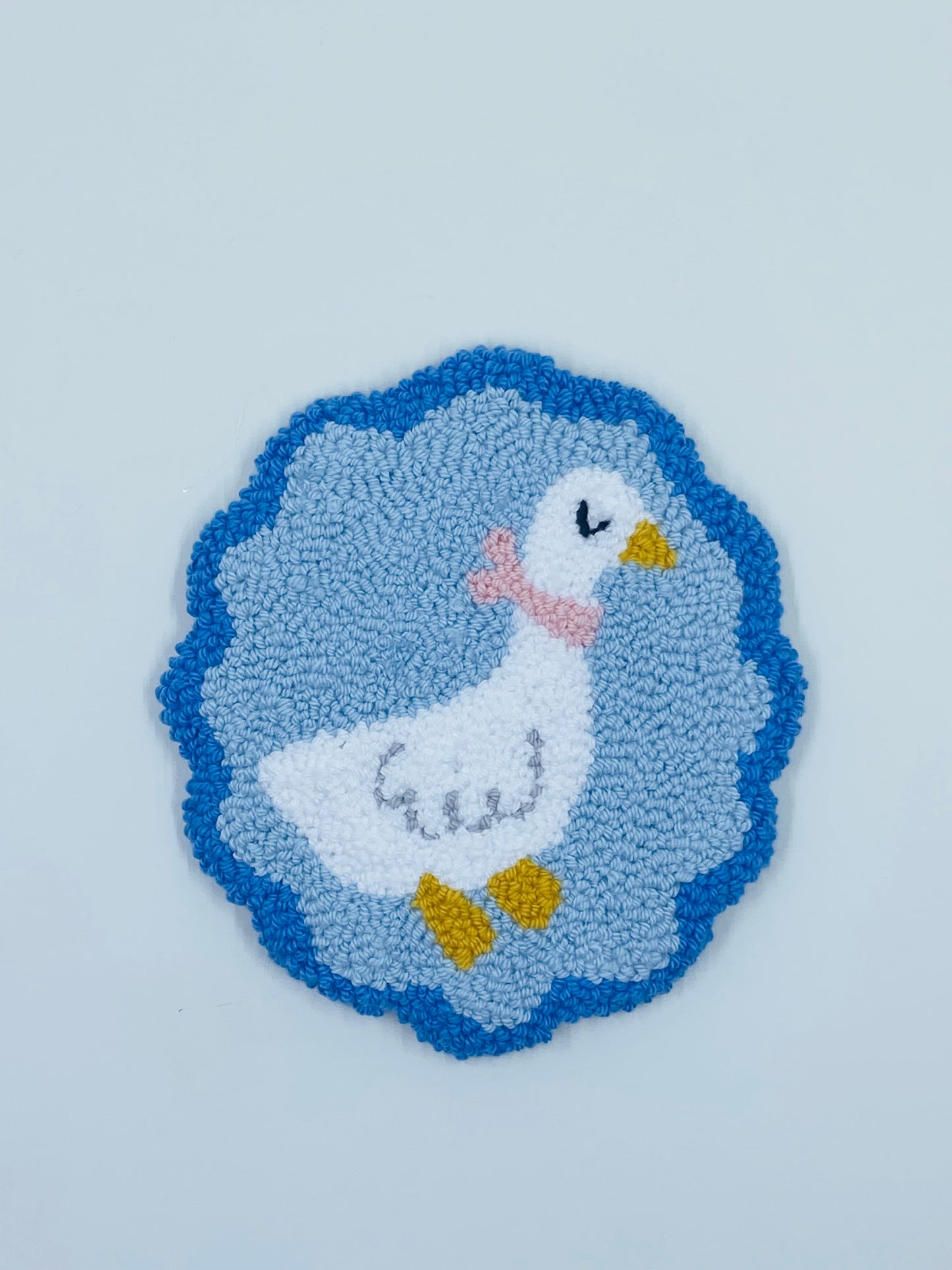 punch needle mug rug - blue goose
