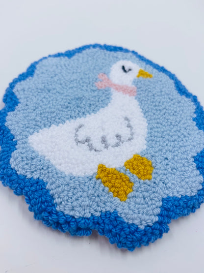 punch needle mug rug - blue goose