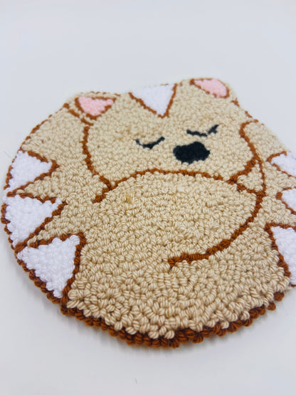 punch needle mug rug - sleepy kitty