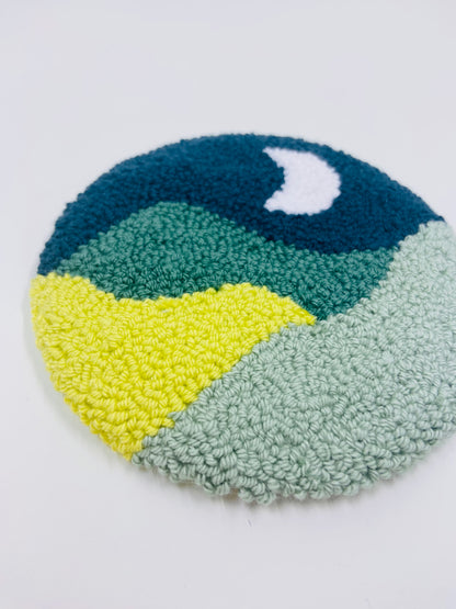 punch needle mug rug - nigh time moon