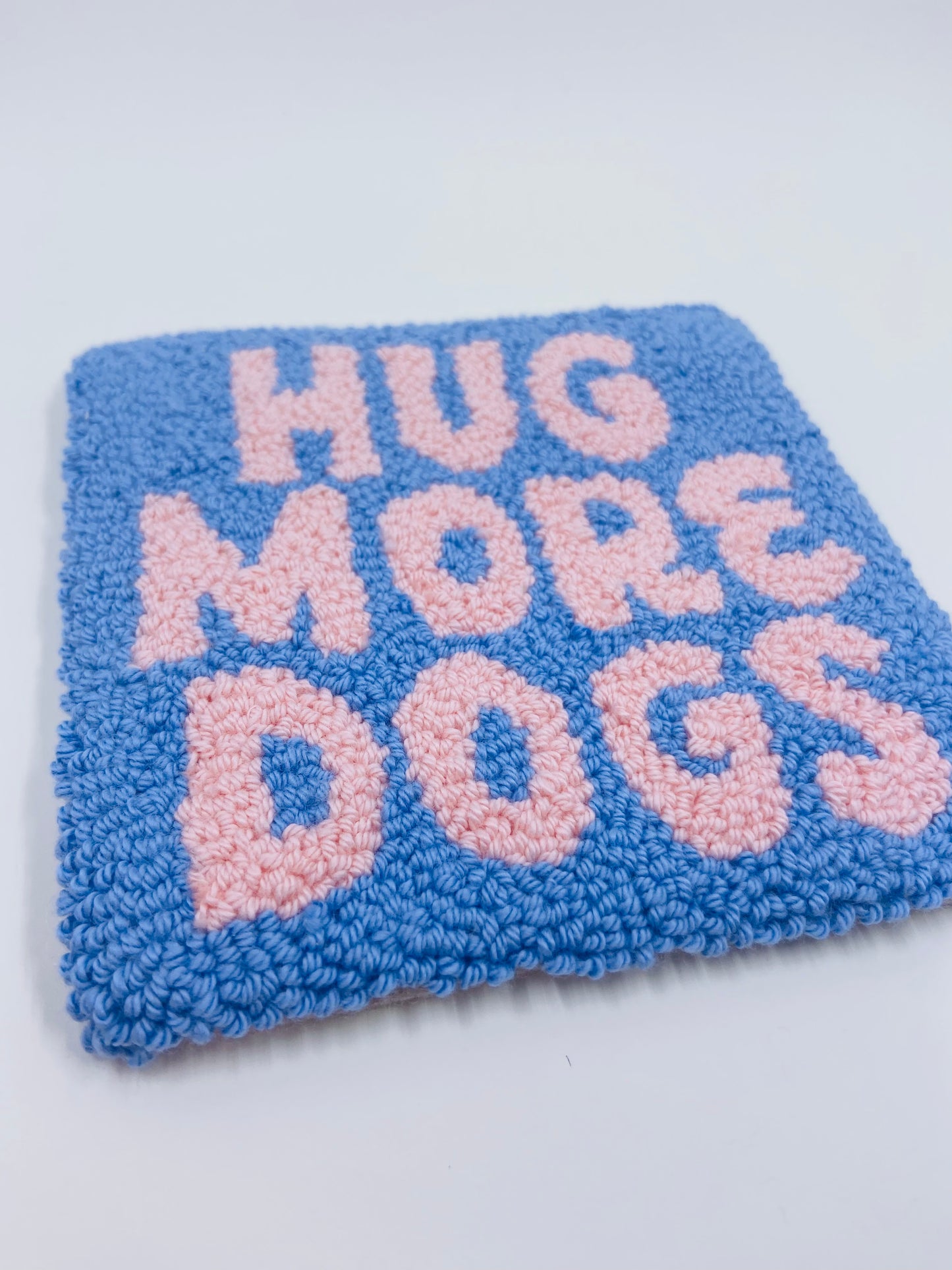 punch needle mug rug - hug more dogs