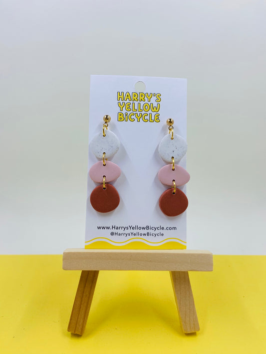 polymer clay earrings - triple pink and orange
