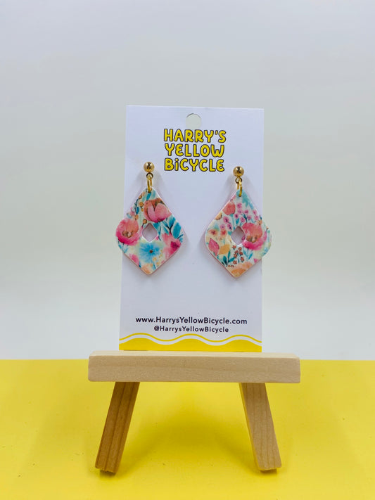 polymer clay earrings - bright floral print