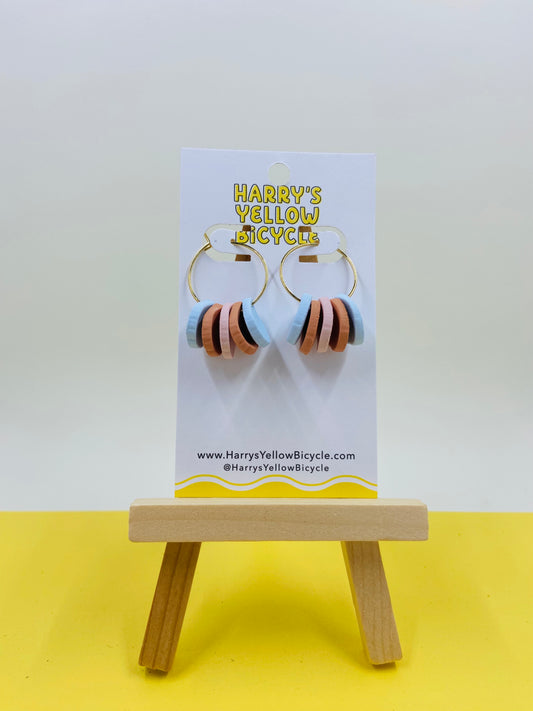 polymer clay earrings - pink blue and orange hoop