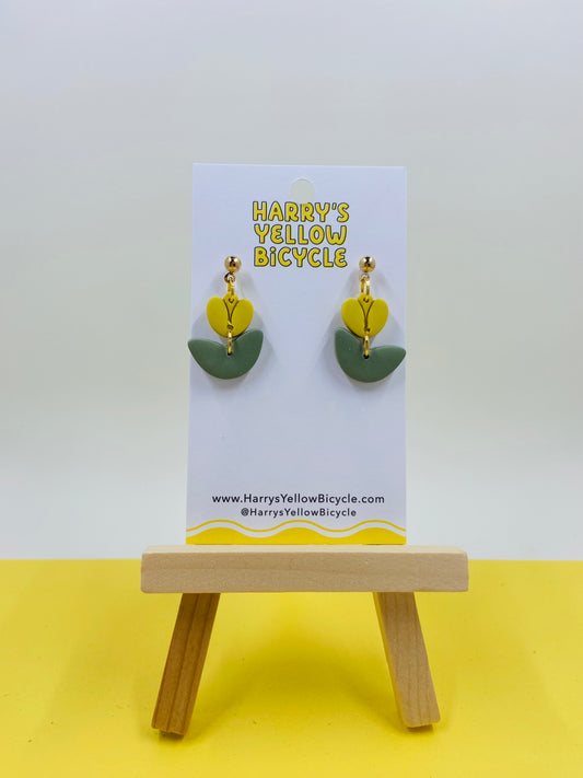 polymer clay earrings - yellow tulip