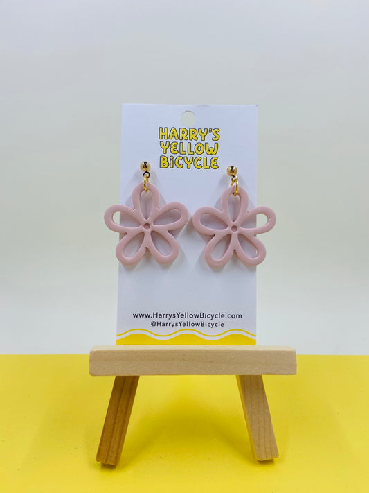 polymer clay earrings - pink outline flower