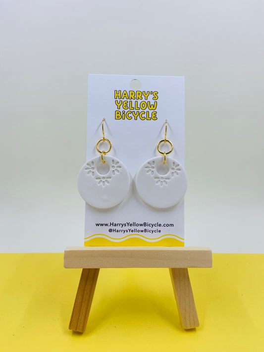polymer clay earrings - white circles