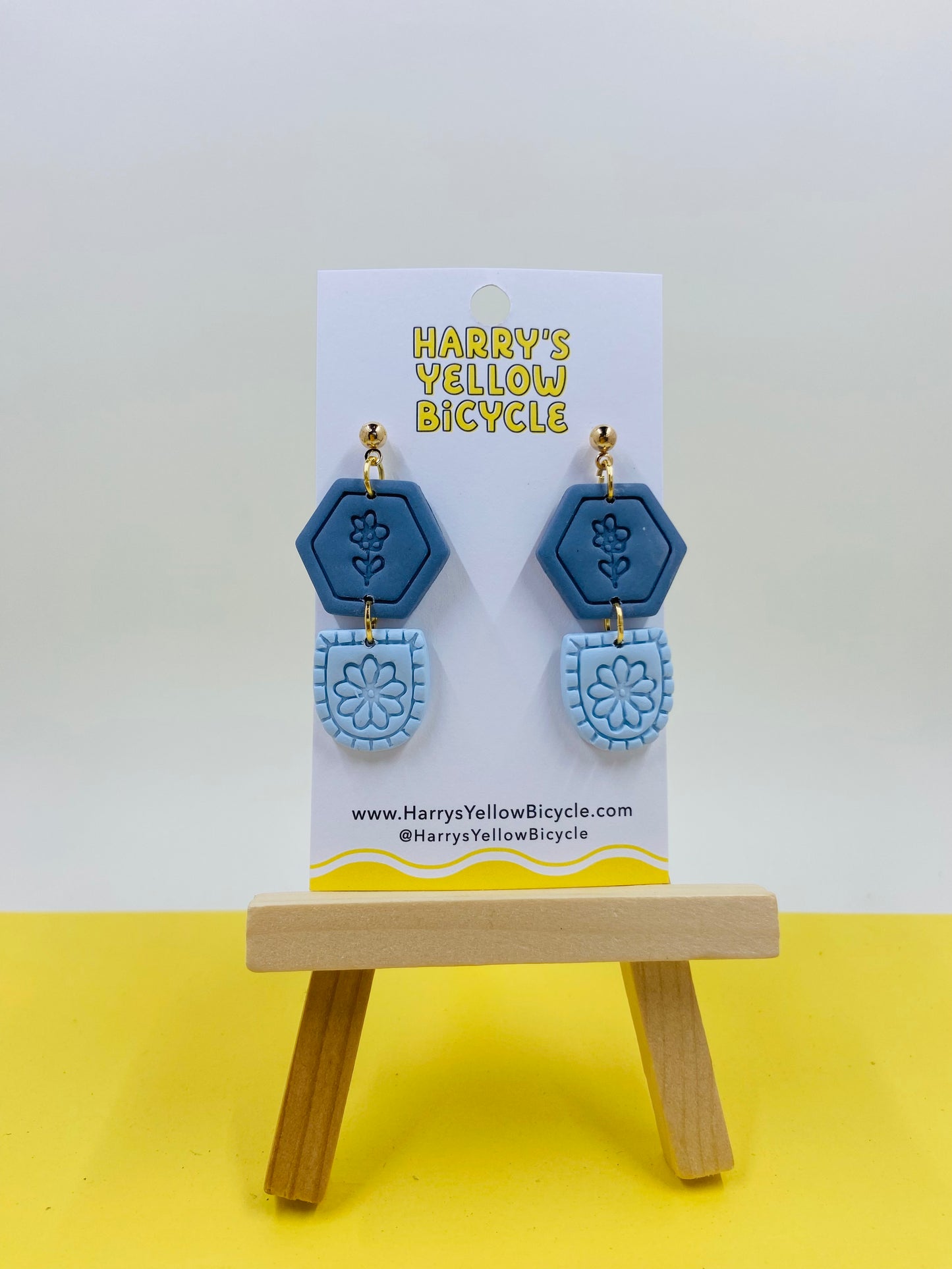 polymer clay earrings - blue flowers