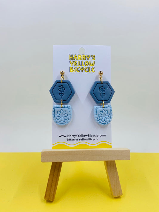 polymer clay earrings - blue flowers