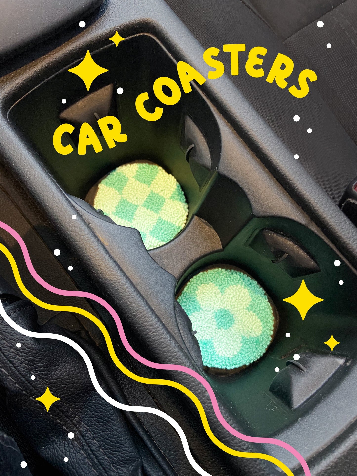 punch needle car coasters - 2 pack